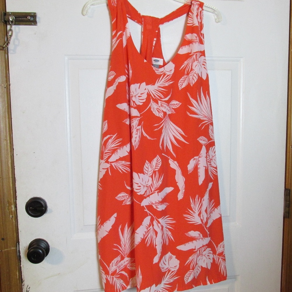 Old Navy Orange White Floral Dress w Racerback L
